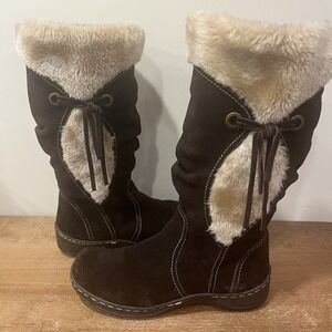 Bass Oslo Women's 9.5 M Brown Suede Tall Boots Faux Shearling Fur Winter Boho